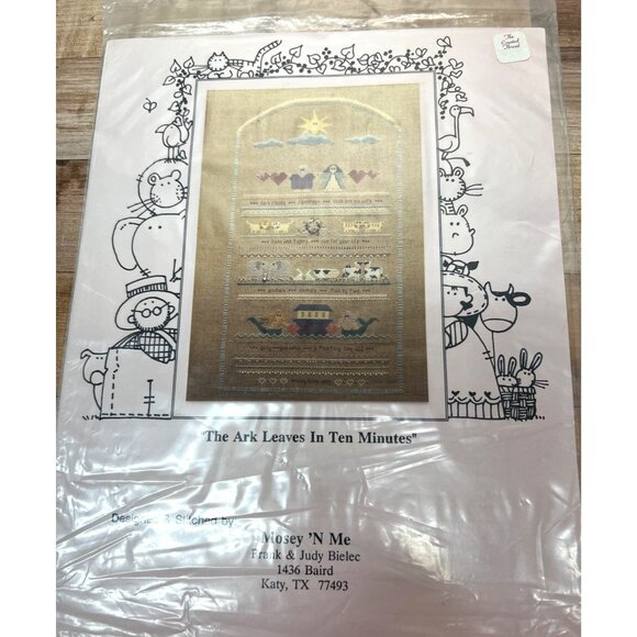 "The Ark Leaves In Ten Minutes" Cross-Stitch Pattern 26 Count Natural Linen By M - Picture 2 of 3